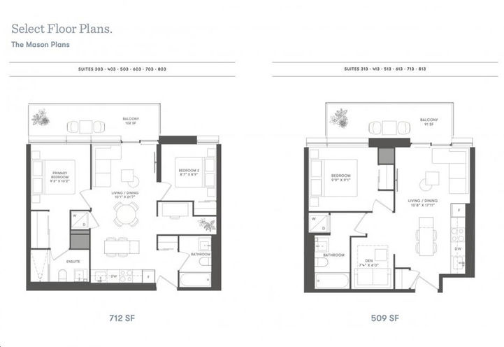 The Mason at Brightwater Sample of Floor Plans Available
