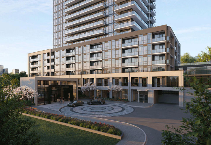 The Millhouse Condos Looking to the Podium and Drop Off Area