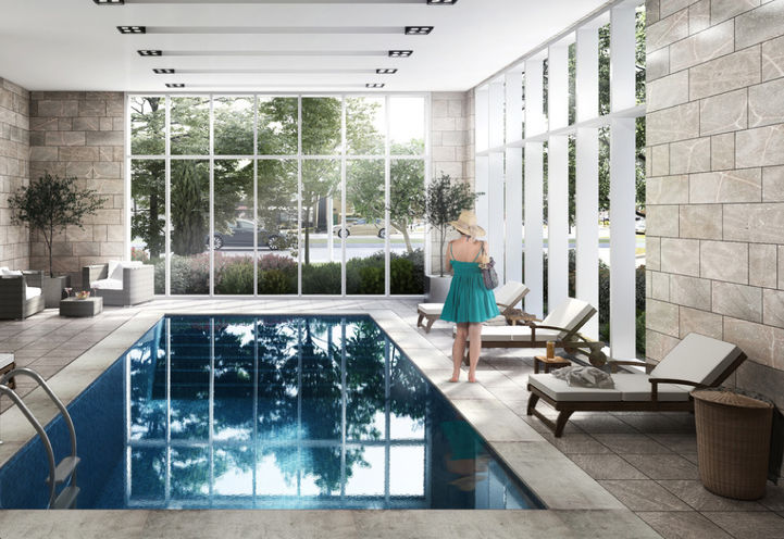 The Residences on Owen Ground Level Indoor Pool with Lounge Seats