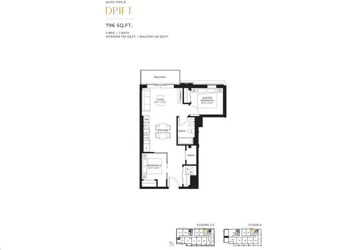 The Stanley District  Condos- Two Bedroom One Bath Sample Floorplan