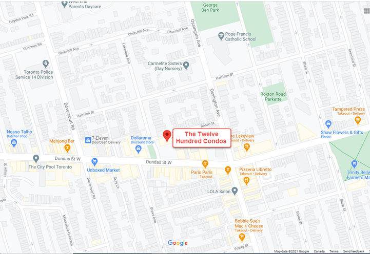 The Twelve Hundred Condos Map View of Site Location