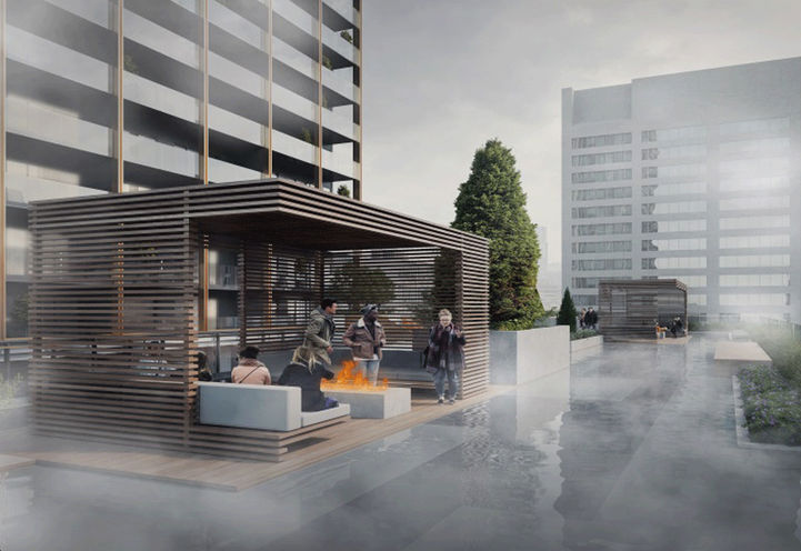 Outdoor Terrace with Greenery and Gazebo with Fireplace