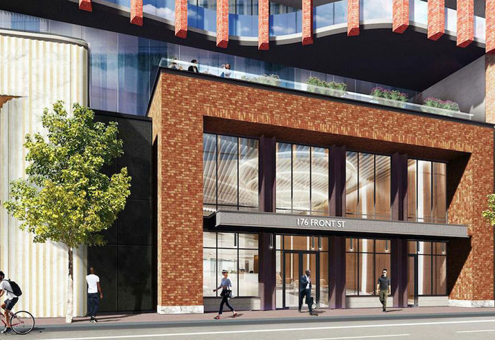 Looking North across Front Street to The Whitfield Condos