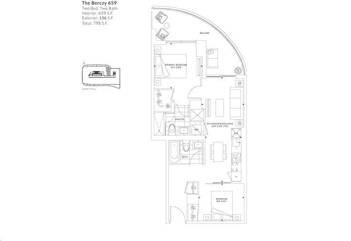 The Whitfield Condos- 2 Bedroom, 2 Bath Sample Floorplan