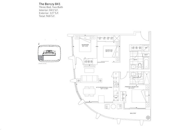 The Whitfield Condos- 3 Bedroom, 2 Bath Sample Floorplan