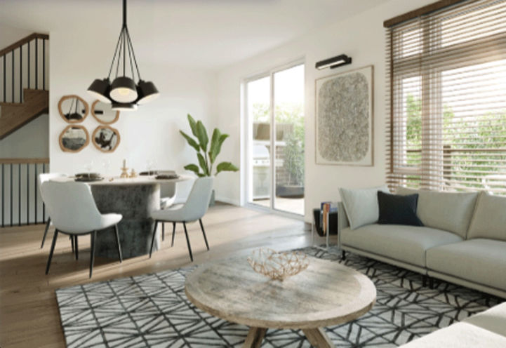 Twelve Oaks Towns Interior Living Space with Dining Table and Couch