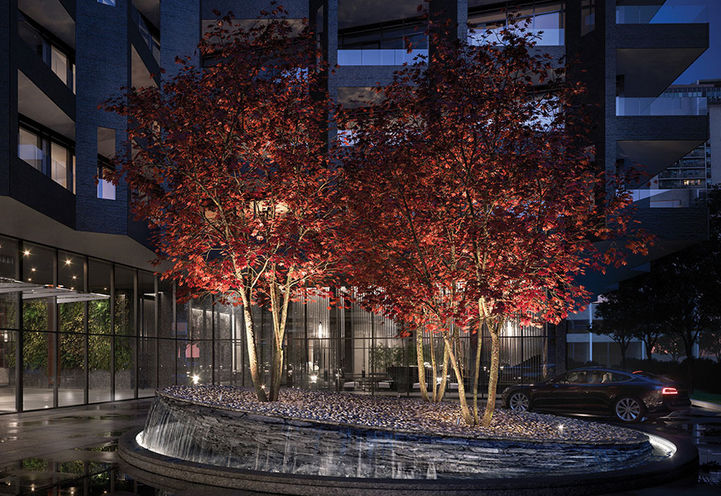 Courtyard Parking Entrance with Slate Maple Tree Features at Untitled Toronto Condos 