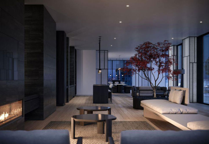 Dusk View of Social Lounge at Untitled Toronto Condos