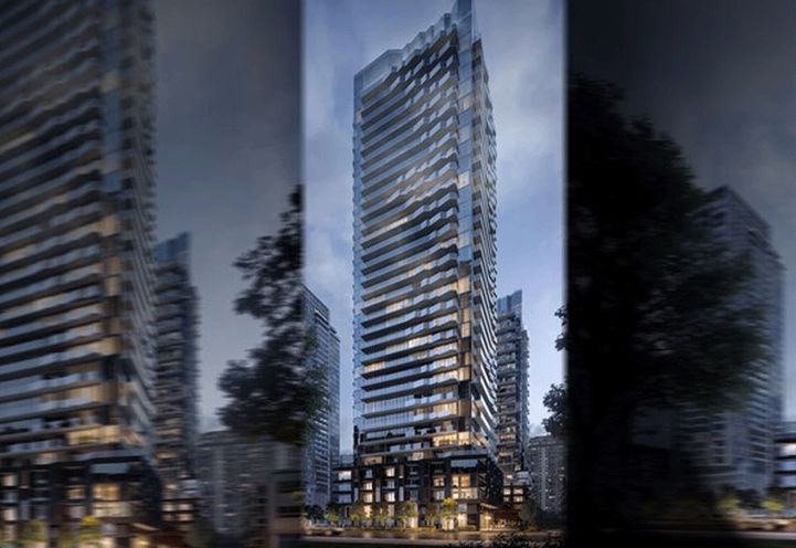 Full Tower View of Untitled Toronto Condos at Dusk