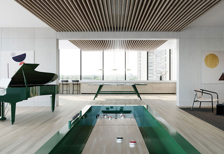 Recreation Room with Piano, Tennis Table and a Bocce Court at Untitled Toronto Condos 