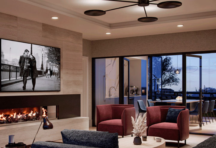 Verde Living Condos Lounge Room With Fireplace