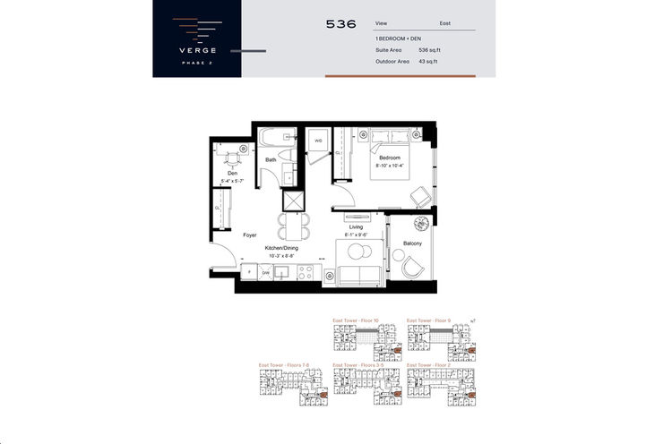 Verge East Condos 1 Bed plus Den Sample Floorplan