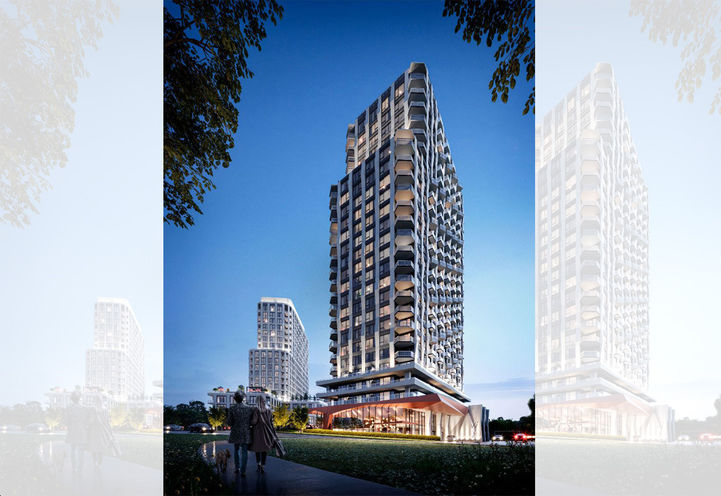 Westerly Condos 2 Tower Exteriors at Dusk From Street Level