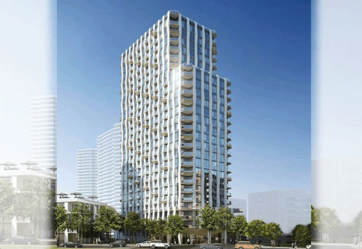 Westerly Condos-Looking up to the Building Exterior Early Rendering