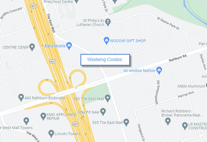 Westwing Condos Map View of Project Location